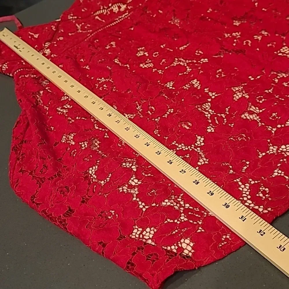 Just fabric sz S red lace midi dress with beige liner